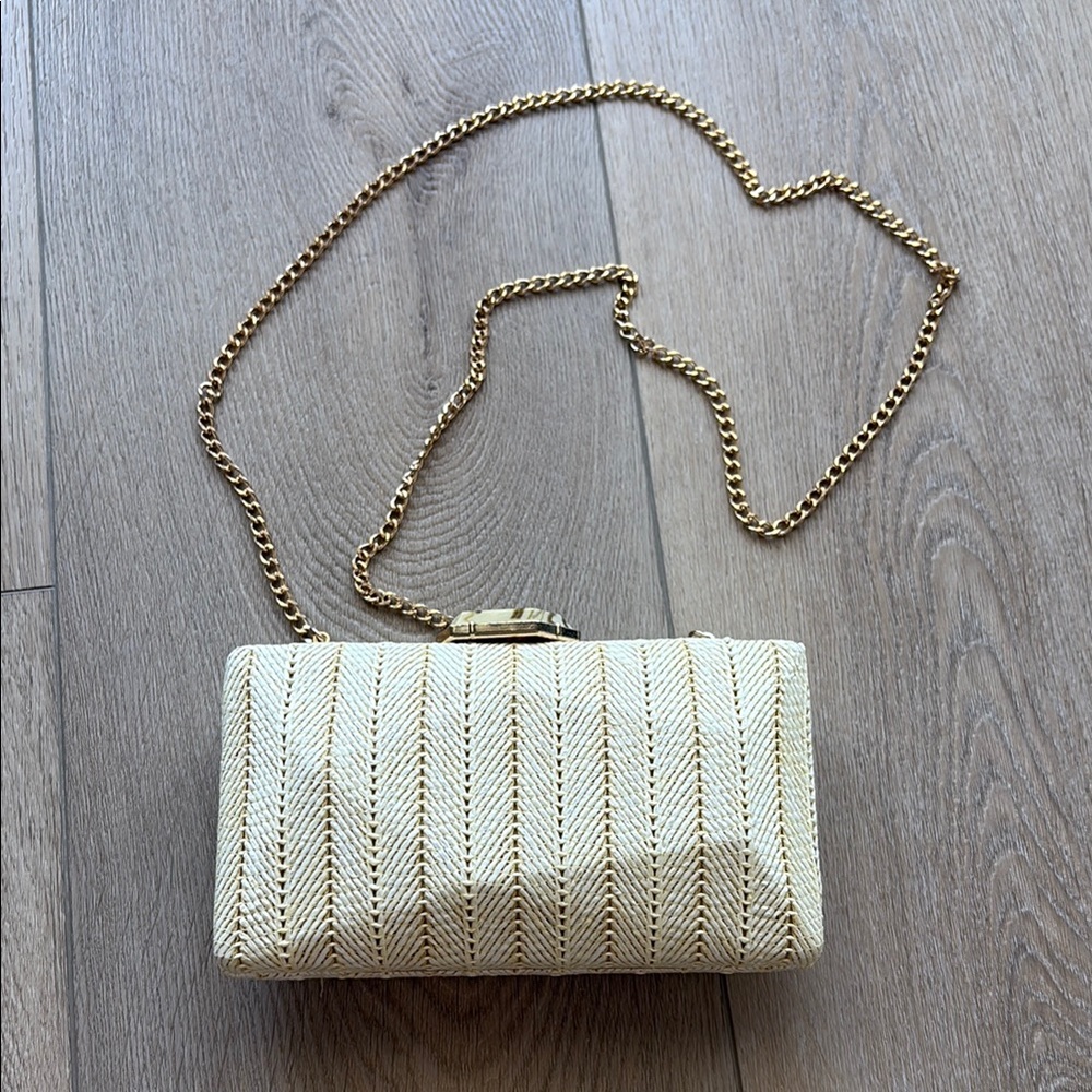 NWOT Elegant Cream Clutch with Gold Chain